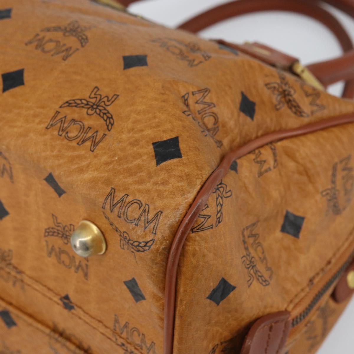 MCM Vicetos Logogram Hand Bag PVC Leather Brown Gold Auth gh1458