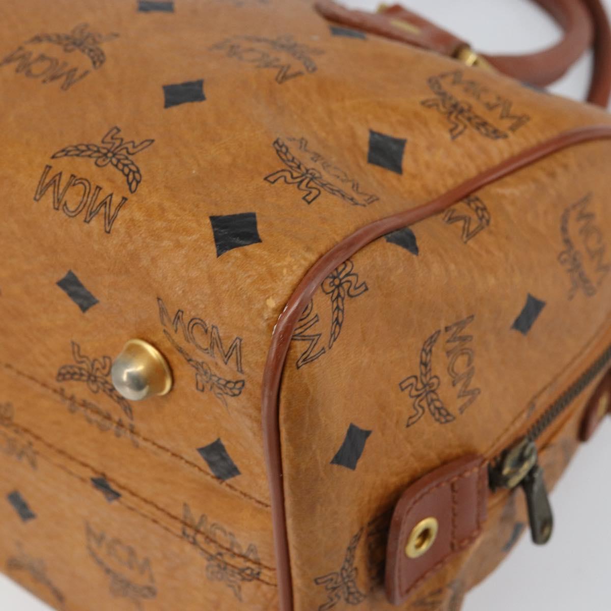 MCM Vicetos Logogram Hand Bag PVC Leather Brown Gold Auth gh1458
