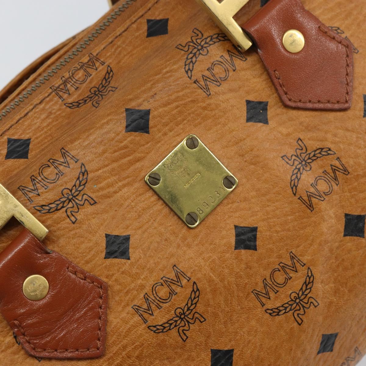 MCM Vicetos Logogram Hand Bag PVC Leather Brown Gold Auth gh1458