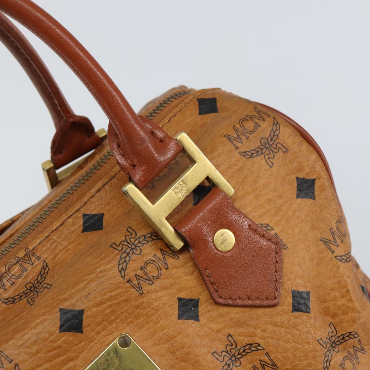 MCM Vicetos Logogram Hand Bag PVC Leather Brown Gold Auth gh1458