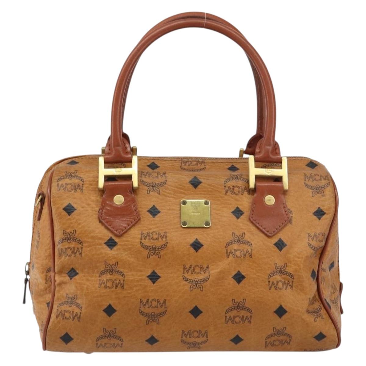 MCM Vicetos Logogram Hand Bag PVC Leather Brown Gold Auth gh1458