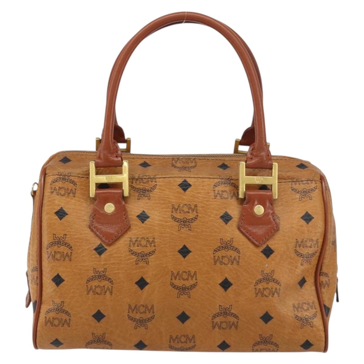 MCM Vicetos Logogram Hand Bag PVC Leather Brown Gold Auth gh1458