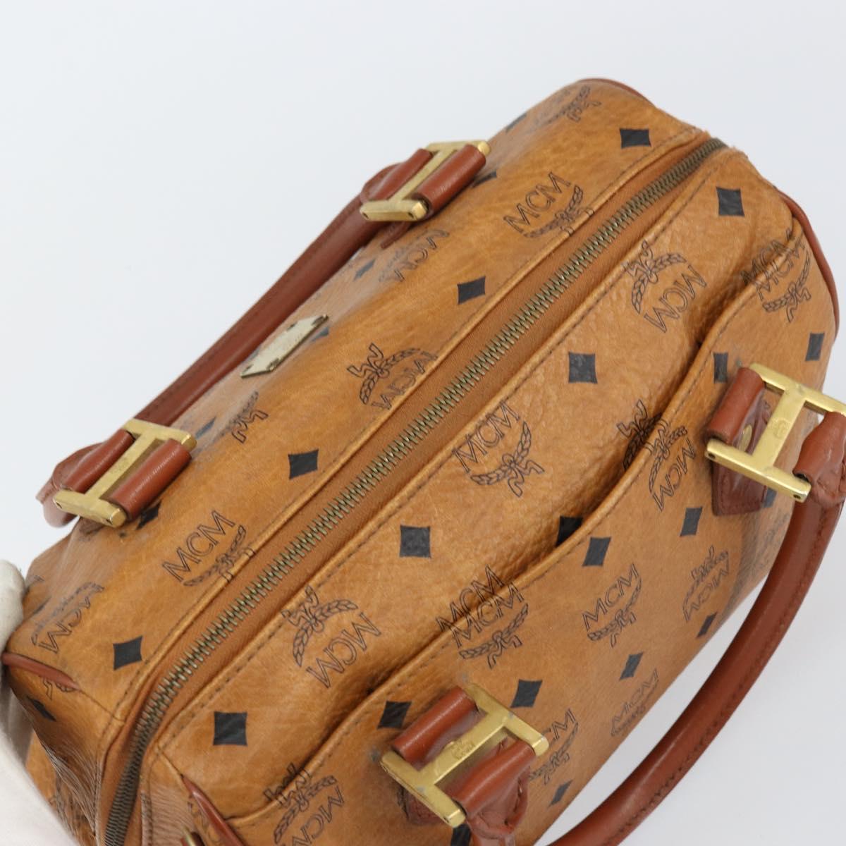 MCM Vicetos Logogram Hand Bag PVC Leather Brown Gold Auth gh1458