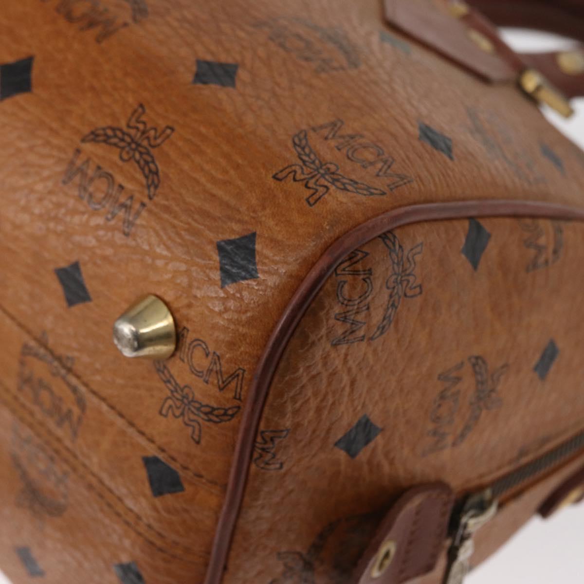 MCM Vicetos Logogram Hand Bag PVC Leather 2way Brown Gold Auth gh1459