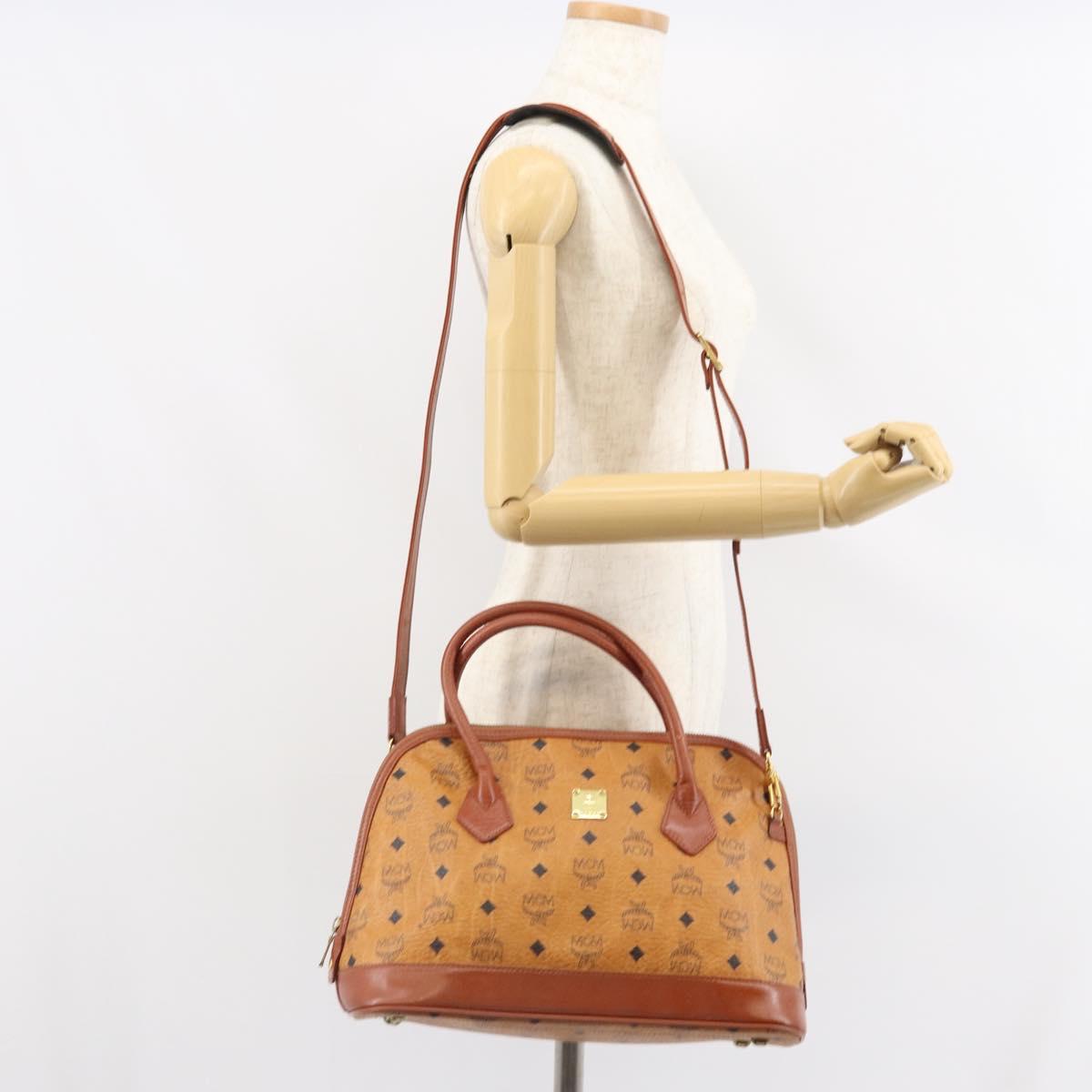 MCM Vicetos Logogram Hand Bag PVC Leather 2way Brown Gold Auth gh1460