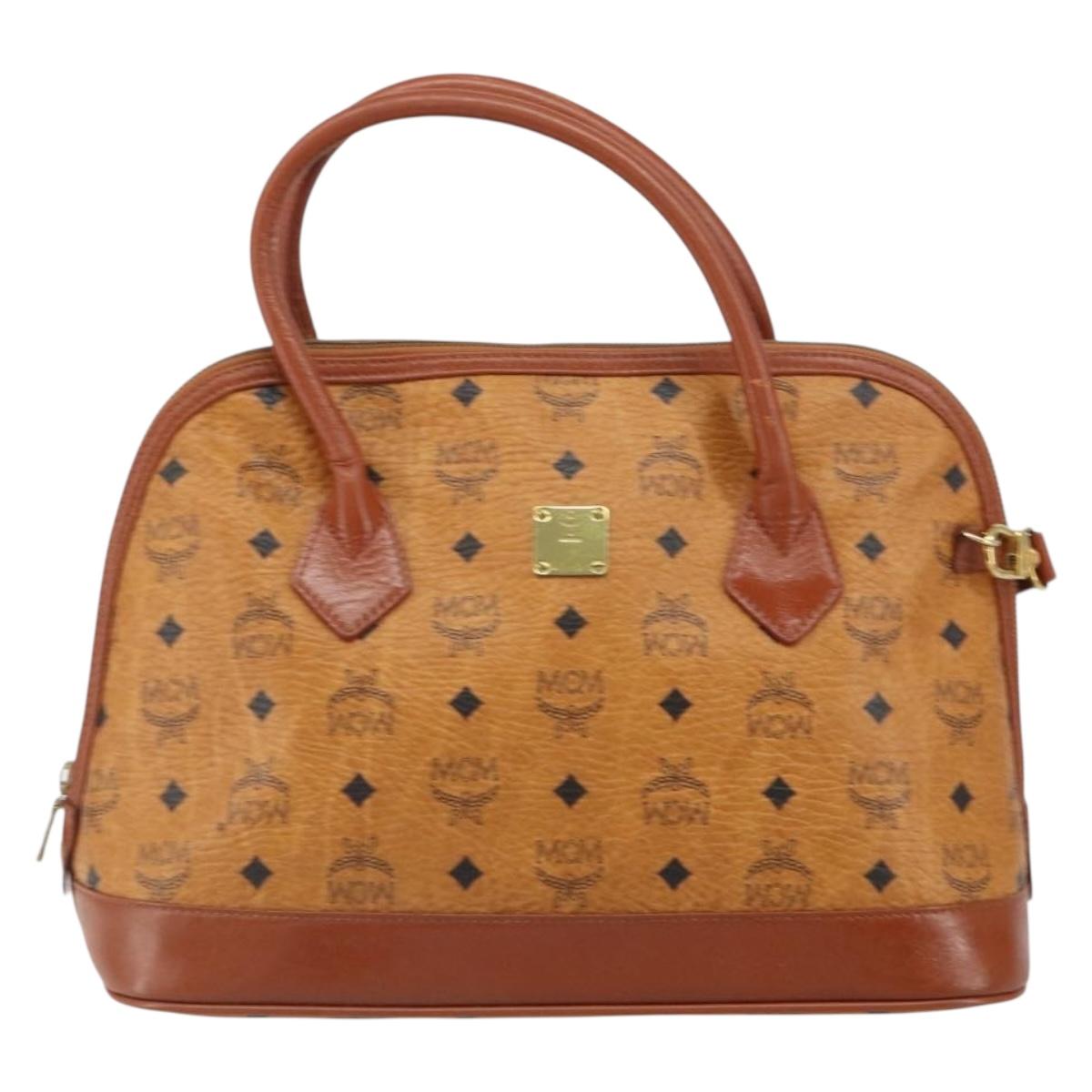 MCM Vicetos Logogram Hand Bag PVC Leather 2way Brown Gold Auth gh1460