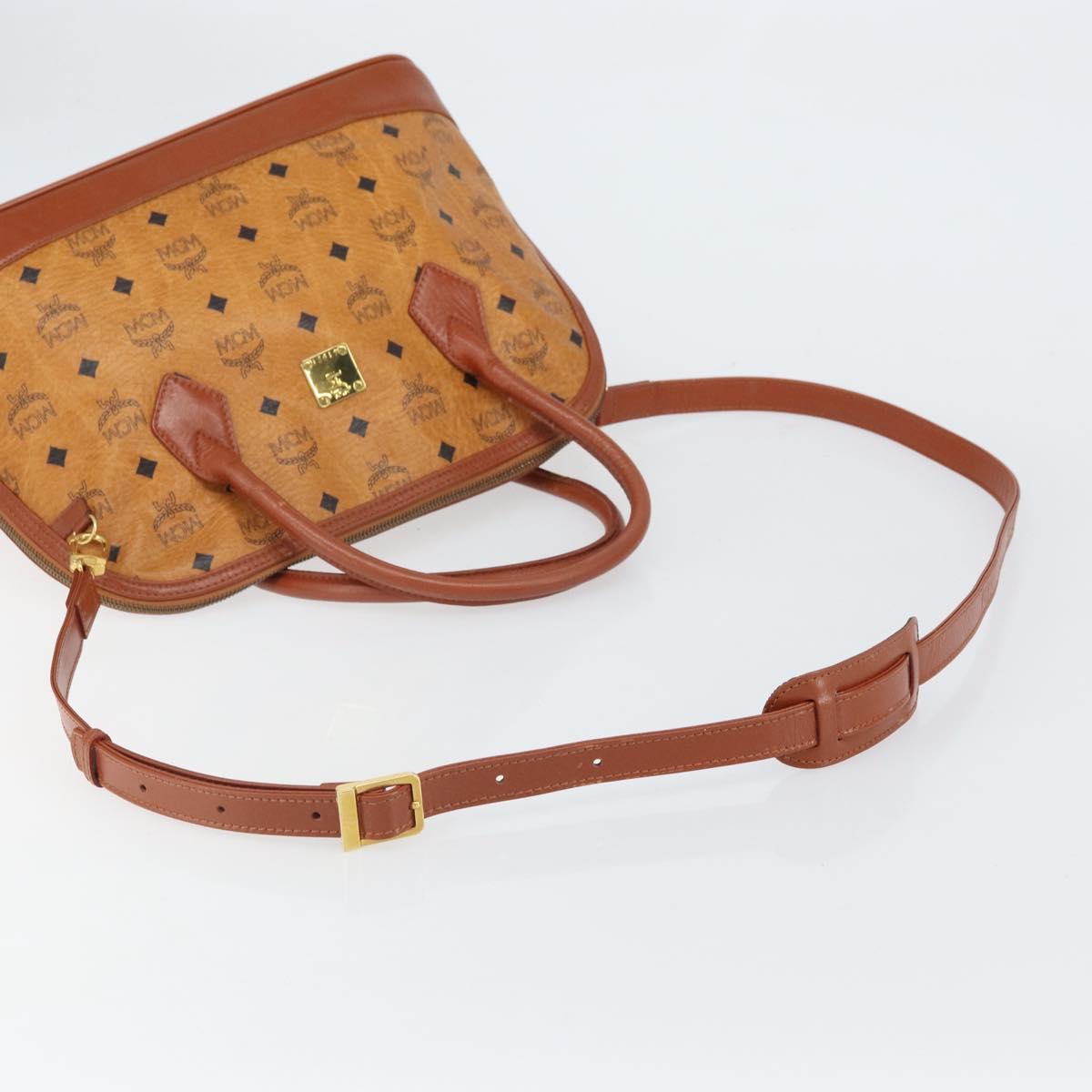MCM Vicetos Logogram Hand Bag PVC Leather 2way Brown Gold Auth gh1460