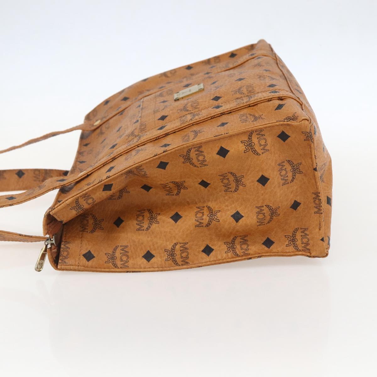 MCM Logogram Vicetos Tote Bag PVC Brown Gold Auth gh1461