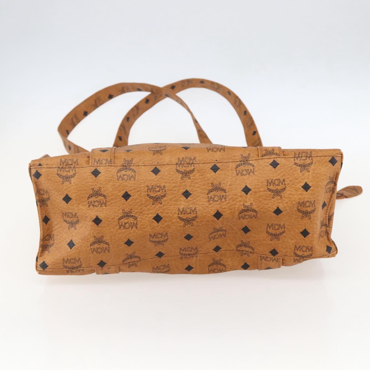 MCM Logogram Vicetos Tote Bag PVC Brown Gold Auth gh1461