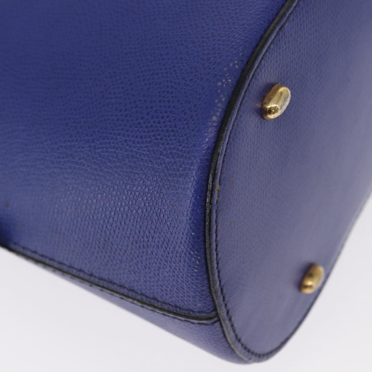 CELINE Hand Bag Leather Blue Gold Auth gh1466