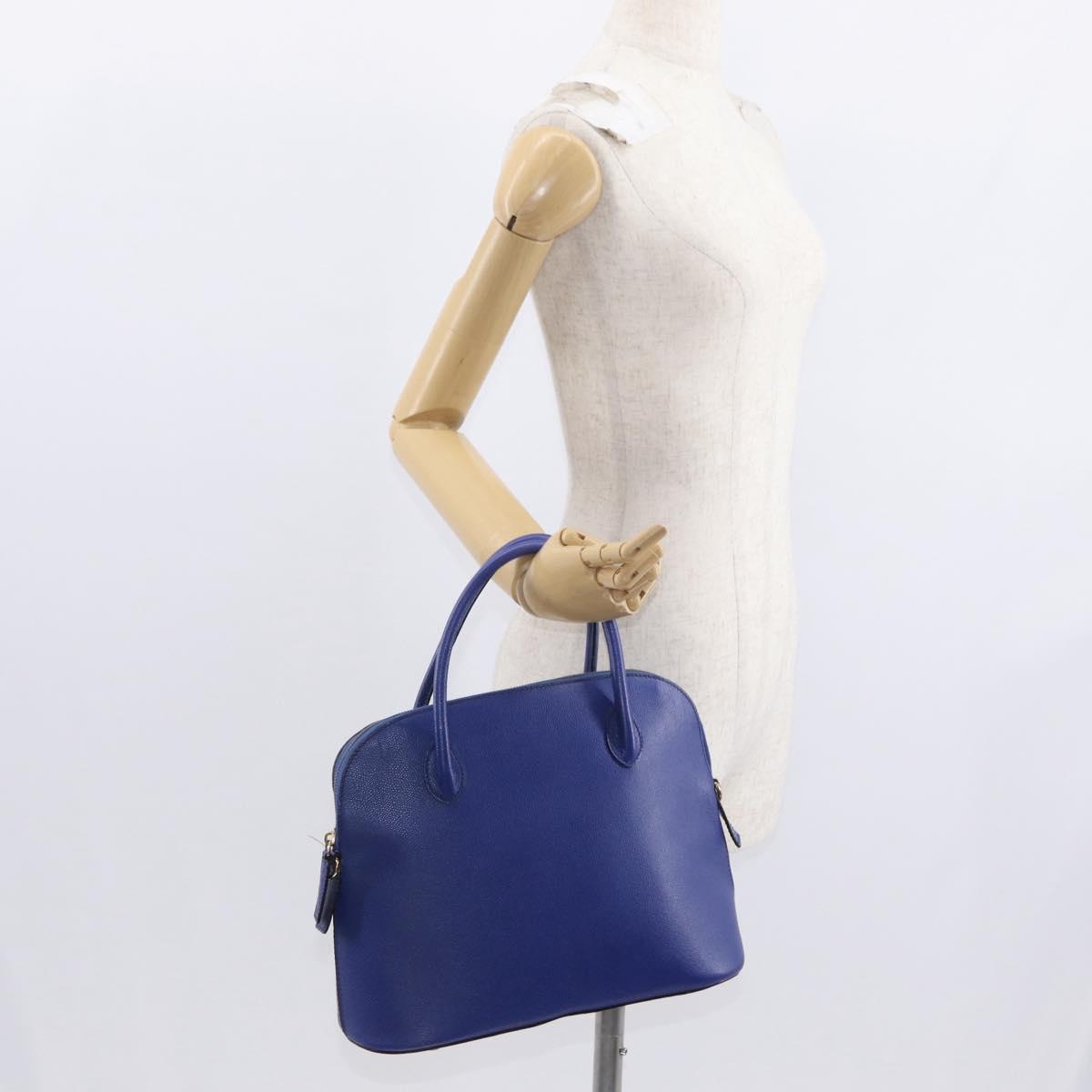 CELINE Hand Bag Leather Blue Gold Auth gh1466