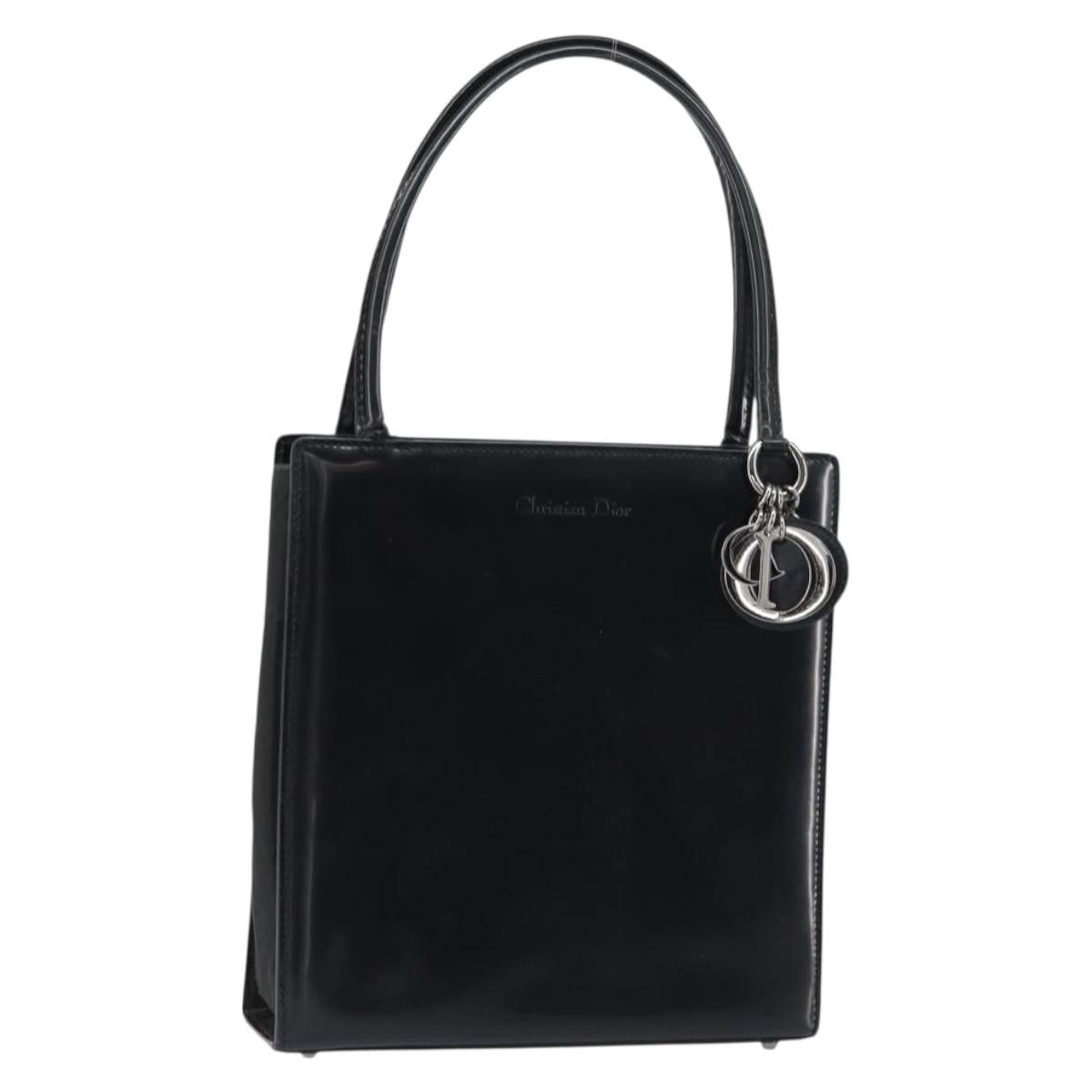 Christian Dior Hand Bag Leather Black Silver Auth gh1468