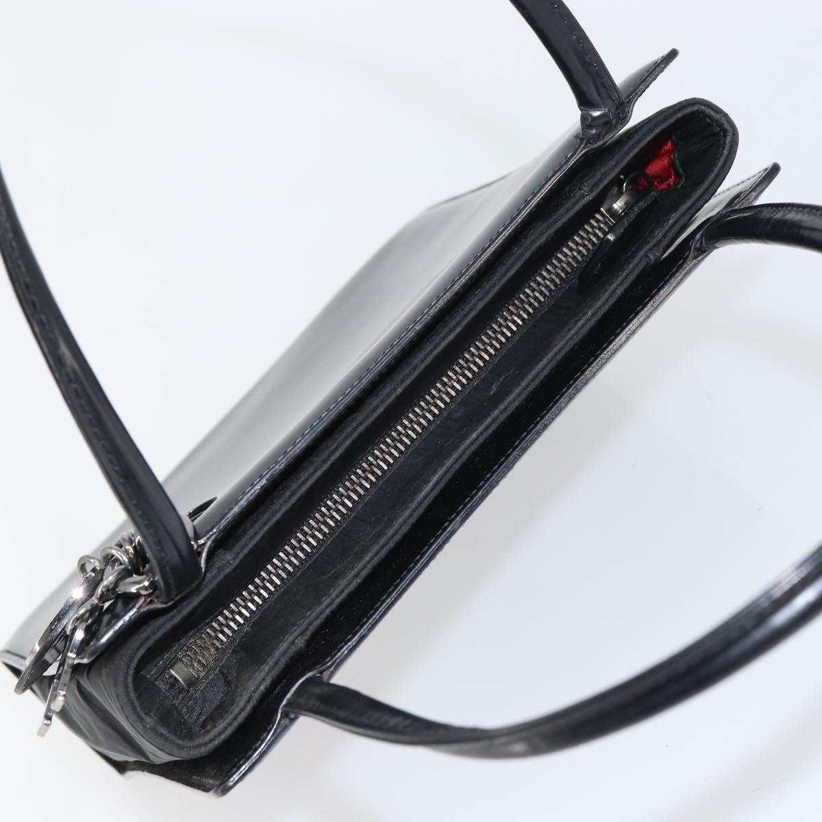 Christian Dior Hand Bag Leather Black Silver Auth gh1468