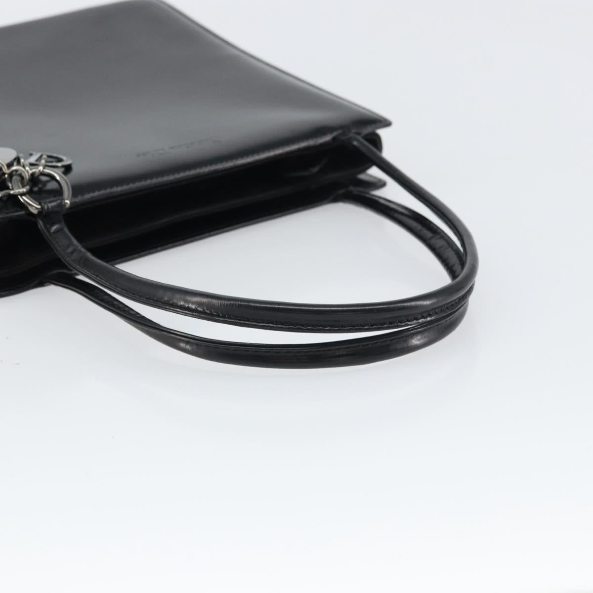Christian Dior Hand Bag Leather Black Silver Auth gh1468