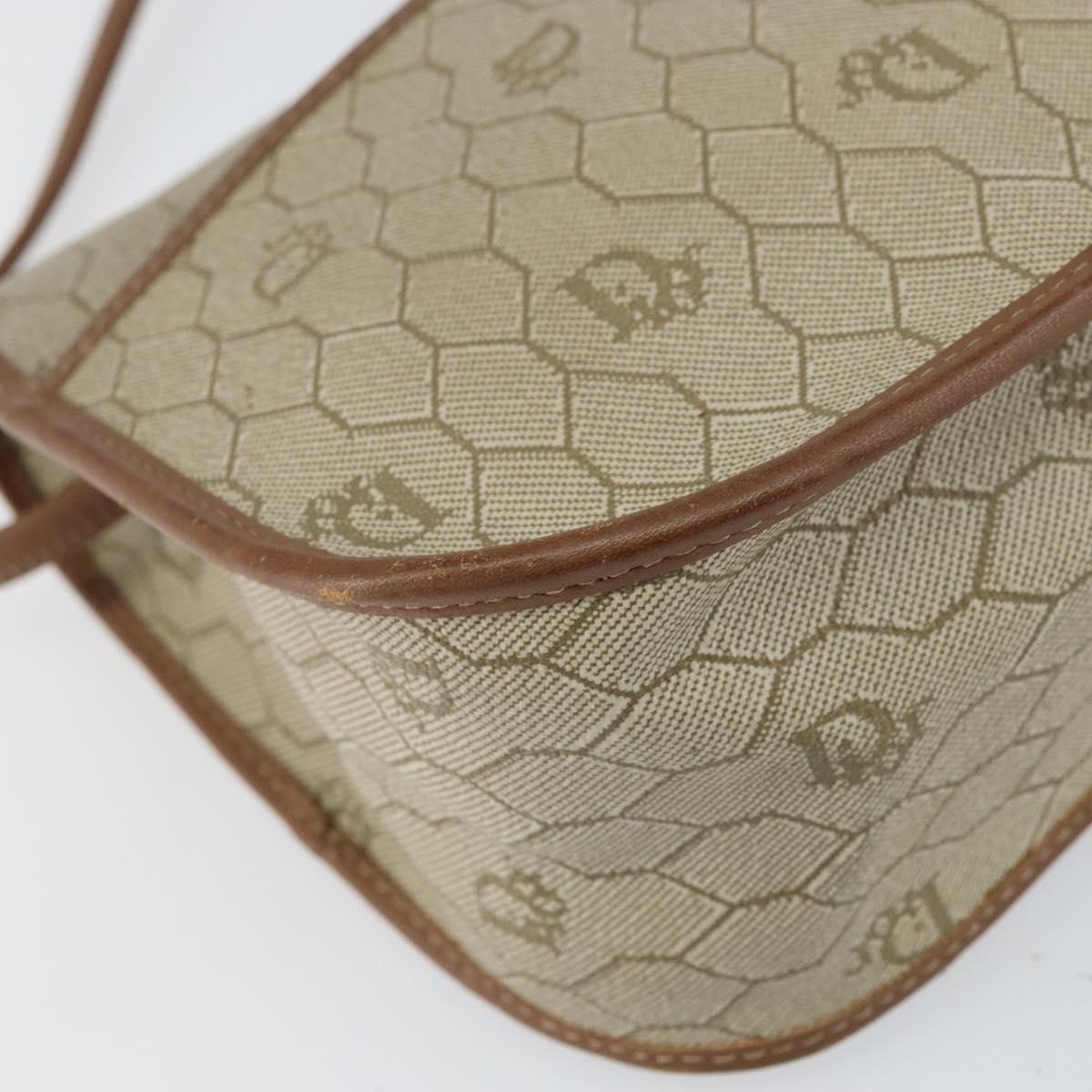 Christian Dior Honeycomb Canvas Shoulder Bag PVC Beige Gold Auth gh1470