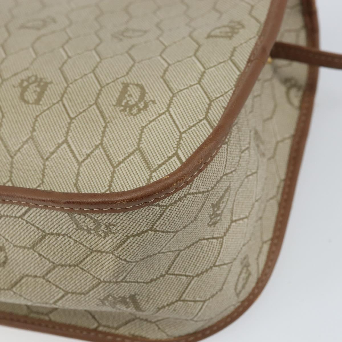 Christian Dior Honeycomb Canvas Shoulder Bag PVC Beige Gold Auth gh1470