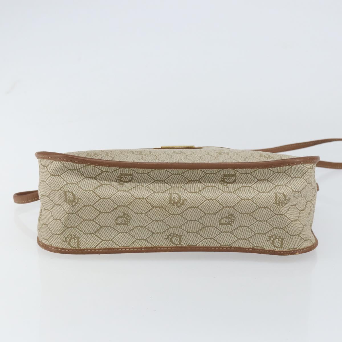 Christian Dior Honeycomb Canvas Shoulder Bag PVC Beige Gold Auth gh1470