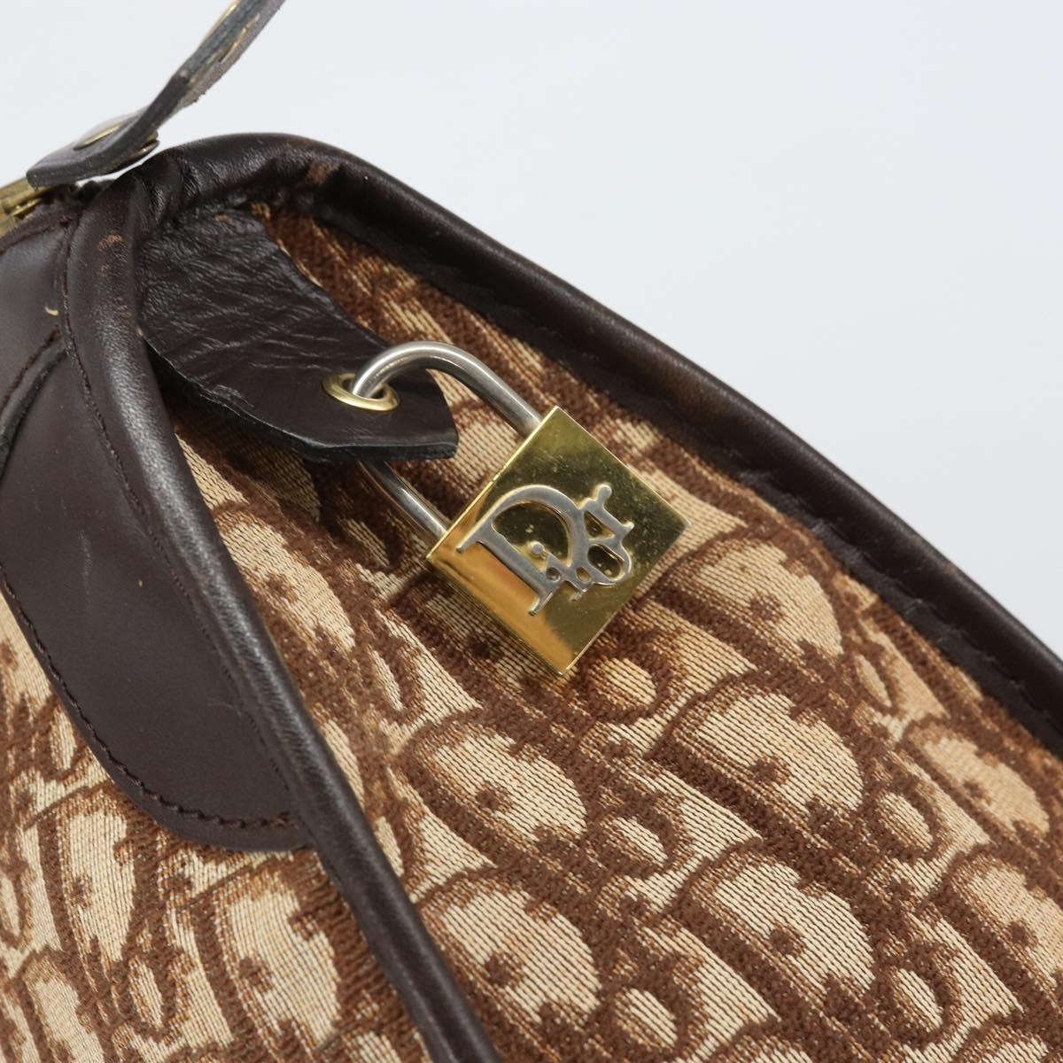 Christian Dior Trotter Canvas Boston Bag Brown Gold Auth gh1472