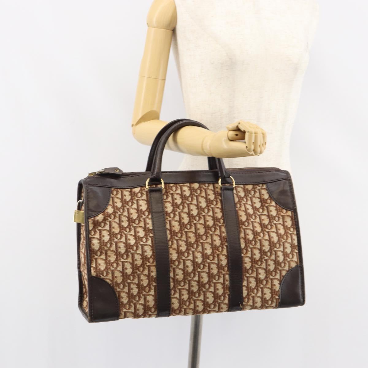 Christian Dior Trotter Canvas Boston Bag Brown Gold Auth gh1472