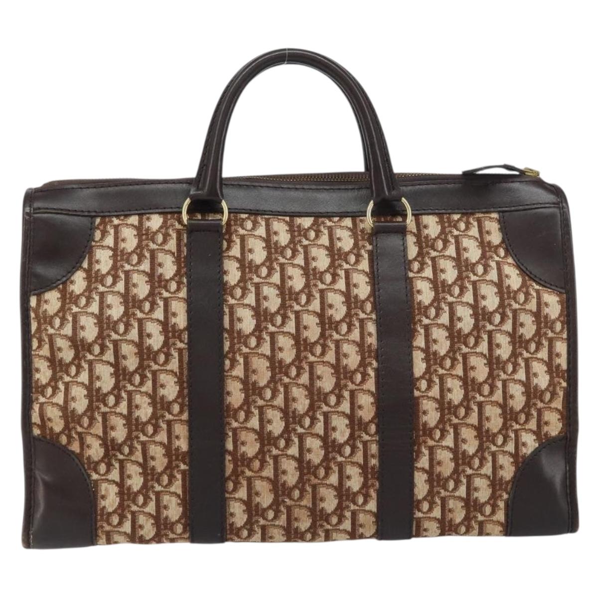 Christian Dior Trotter Canvas Boston Bag Brown Gold Auth gh1472