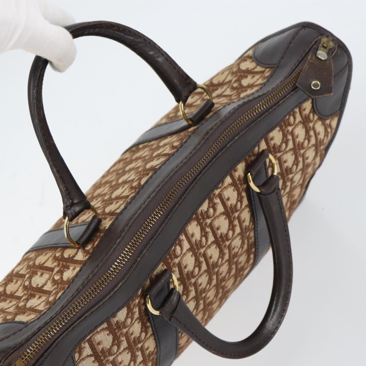 Christian Dior Trotter Canvas Boston Bag Brown Gold Auth gh1472