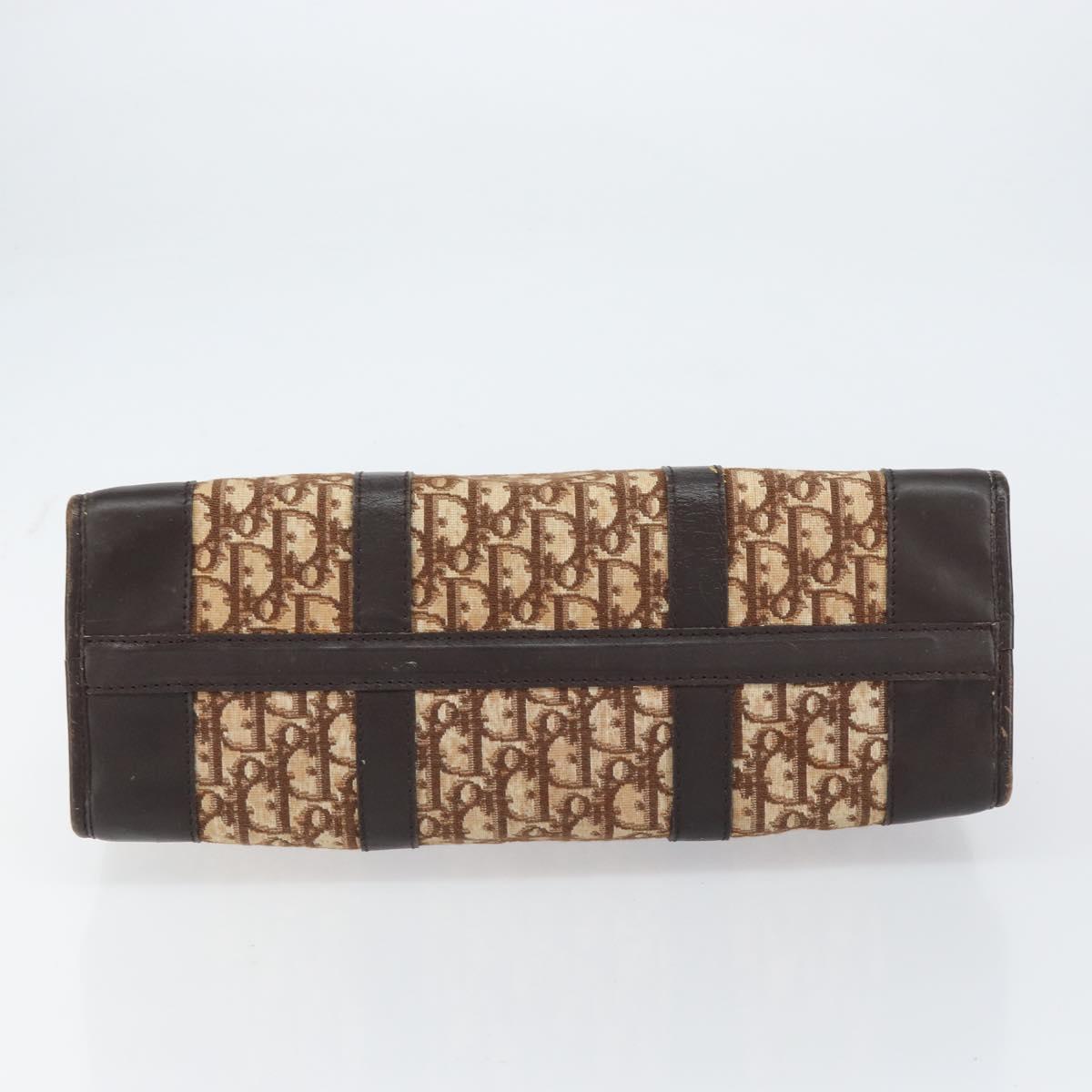 Christian Dior Trotter Canvas Boston Bag Brown Gold Auth gh1472