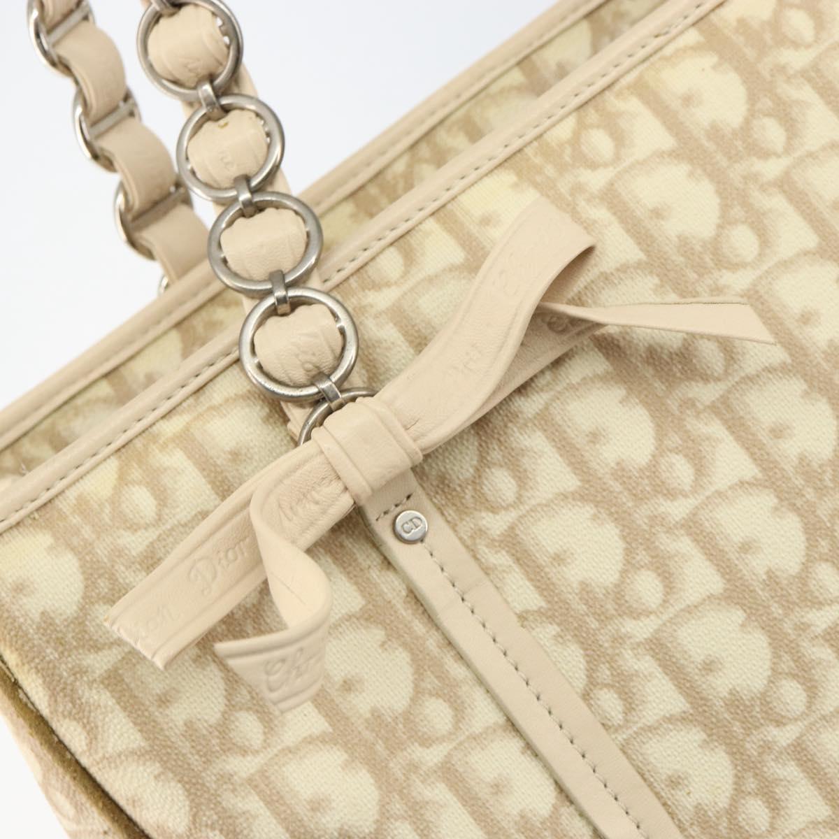Christian Dior Trotter Canvas Romantic Tote Bag PVC Beige Silver Auth gh1473