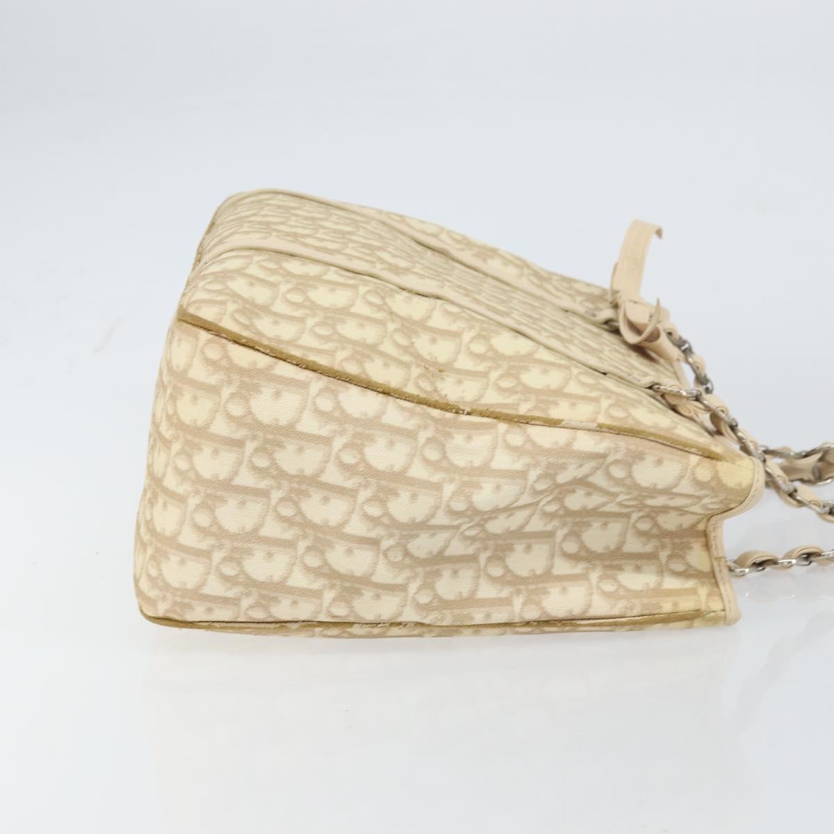 Christian Dior Trotter Canvas Romantic Tote Bag PVC Beige Silver Auth gh1473