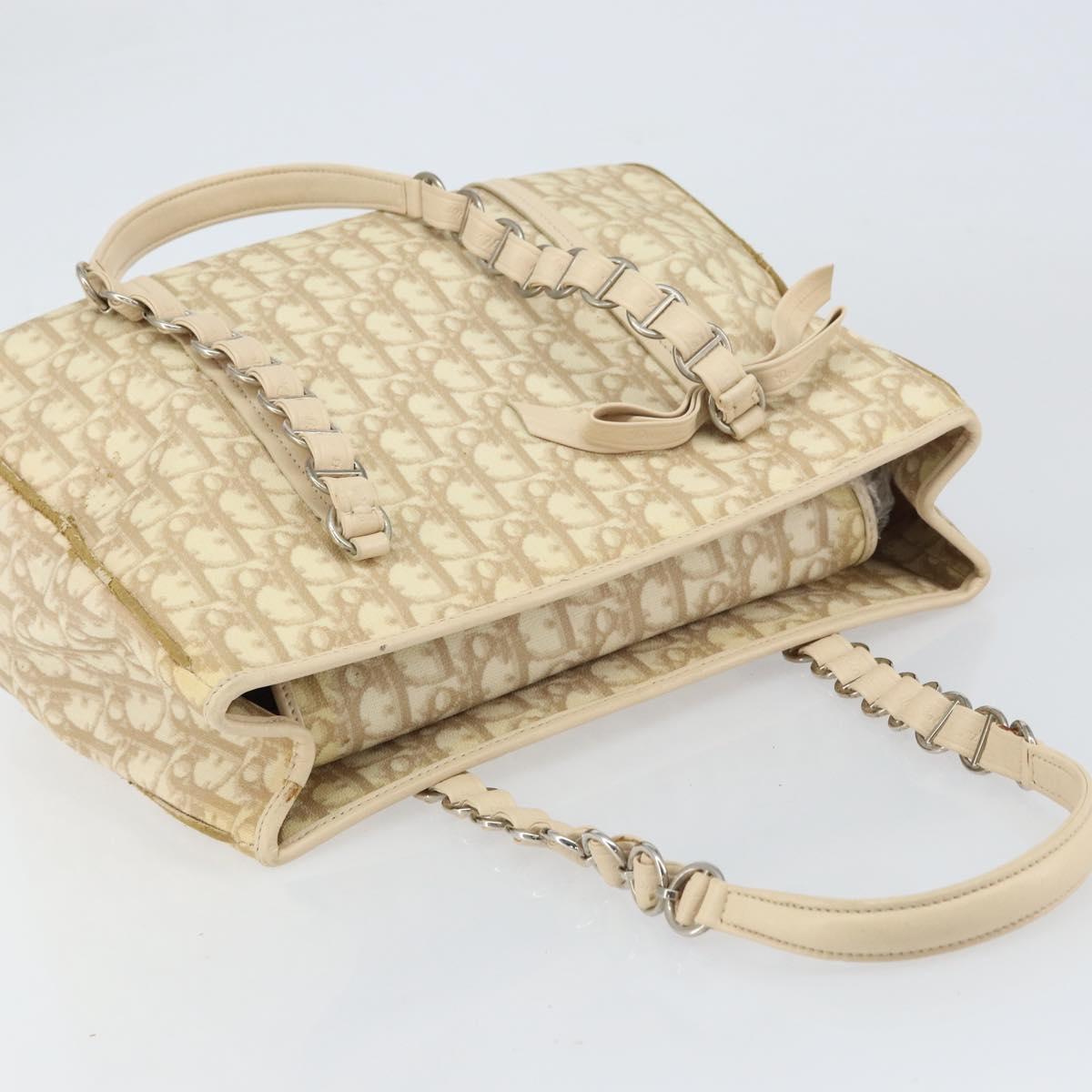 Christian Dior Trotter Canvas Romantic Tote Bag PVC Beige Silver Auth gh1473