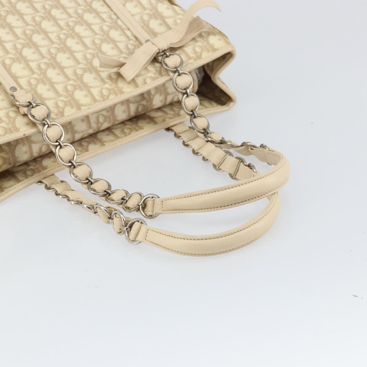Christian Dior Trotter Canvas Romantic Tote Bag PVC Beige Silver Auth gh1473