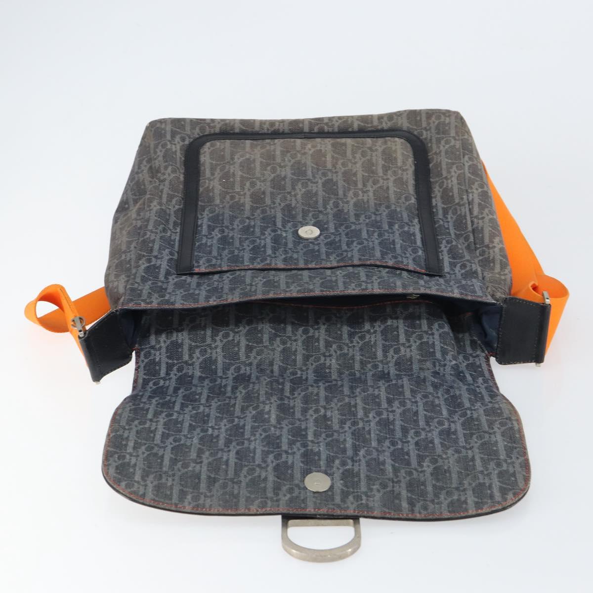 Christian Dior Trotter Canvas Shoulder Bag Navy Silver Auth gh1474