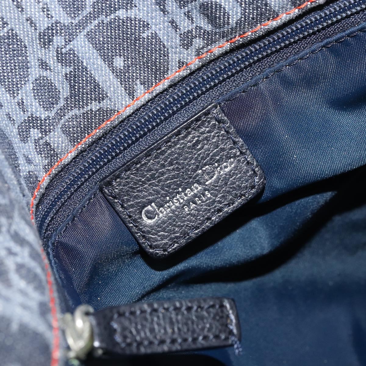 Christian Dior Trotter Canvas Shoulder Bag Navy Silver Auth gh1474