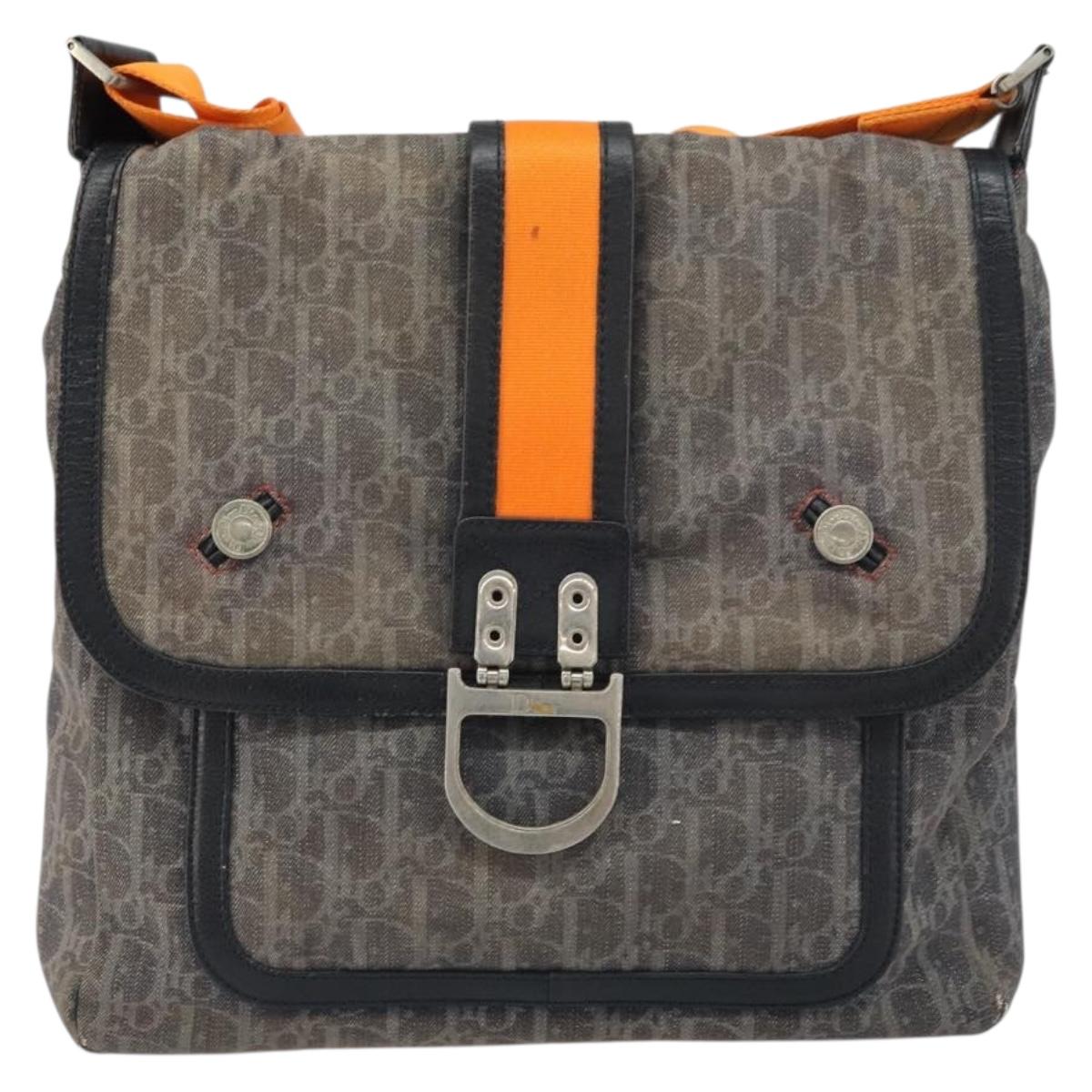 Christian Dior Trotter Canvas Shoulder Bag Navy Silver Auth gh1474