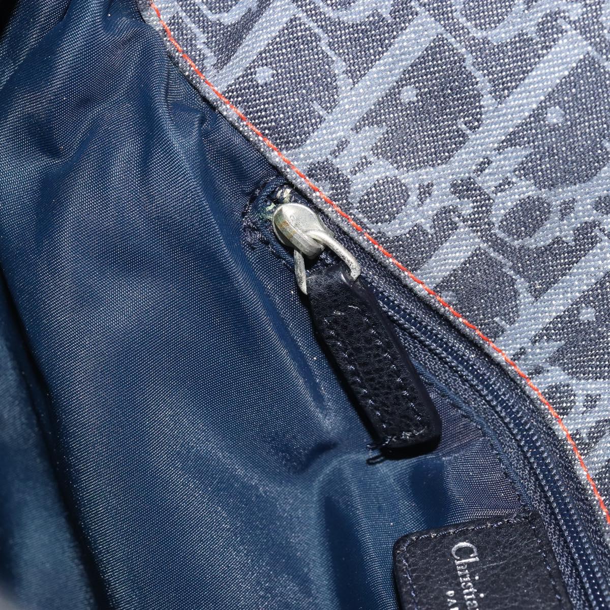 Christian Dior Trotter Canvas Shoulder Bag Navy Silver Auth gh1474
