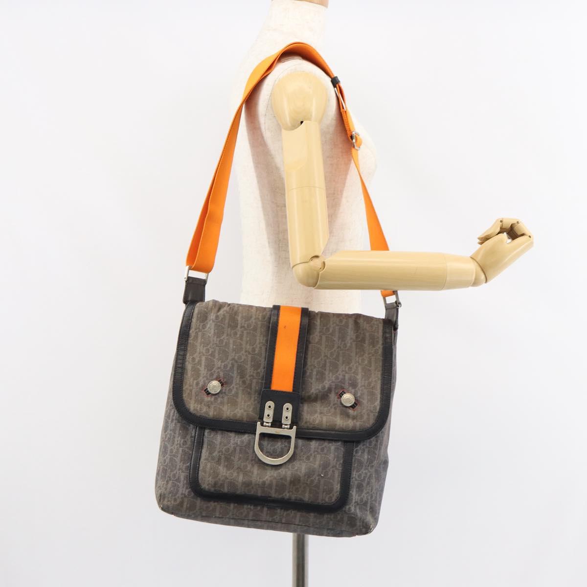 Christian Dior Trotter Canvas Shoulder Bag Navy Silver Auth gh1474