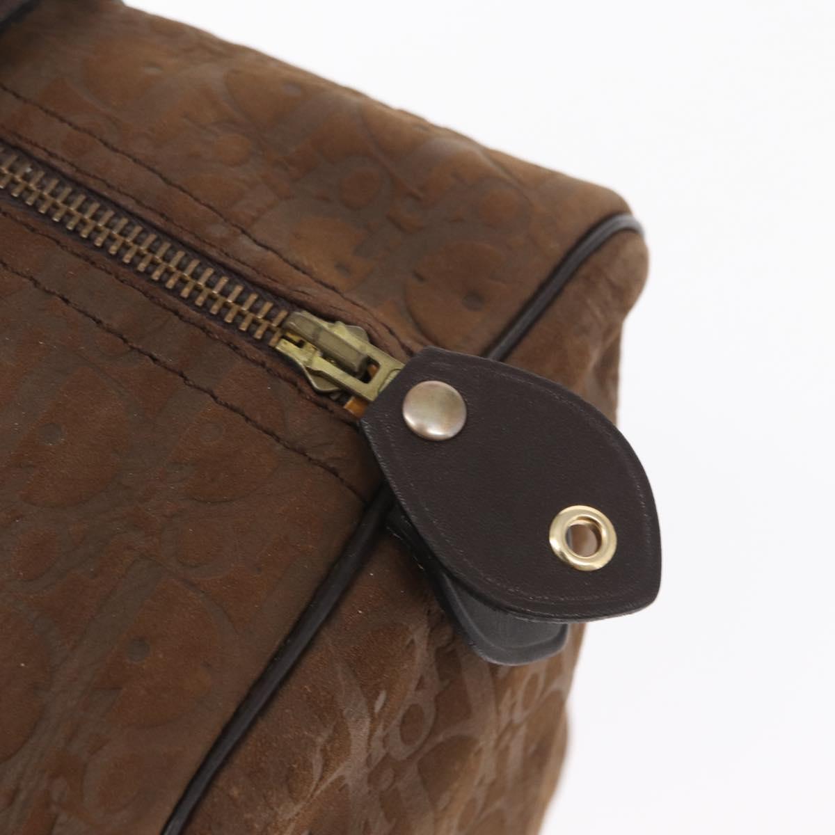 Christian Dior Trotter Canvas Boston Bag Brown Gold Auth gh1476