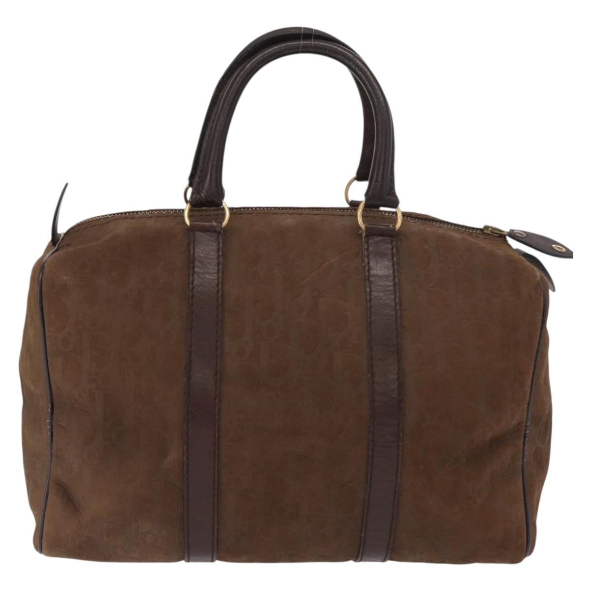 Christian Dior Trotter Canvas Boston Bag Brown Gold Auth gh1476