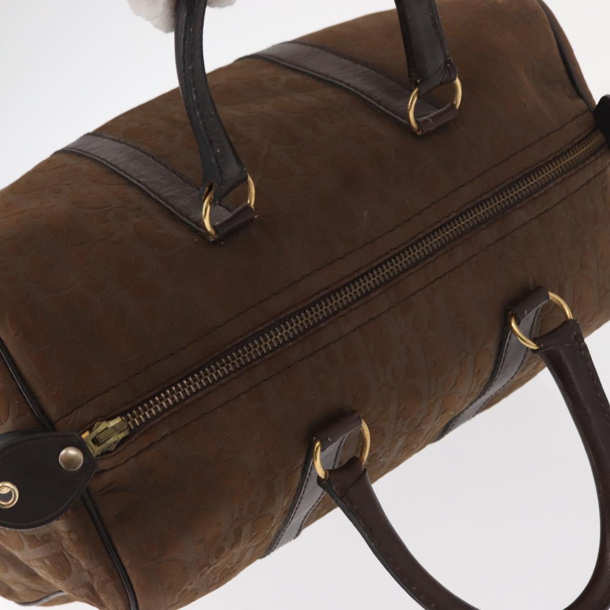 Christian Dior Trotter Canvas Boston Bag Brown Gold Auth gh1476