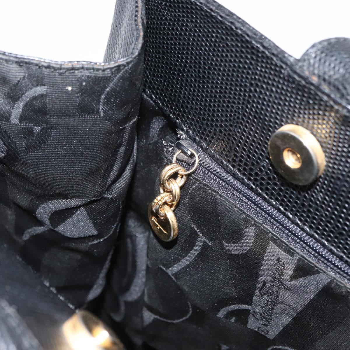 Salvatore Ferragamo Vala Tote Bag Leather Black Gold Auth gh1481