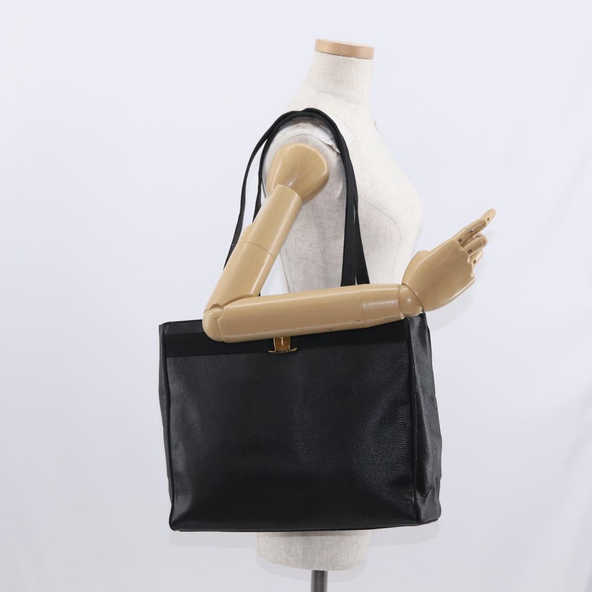 Salvatore Ferragamo Vala Tote Bag Leather Black Gold Auth gh1481