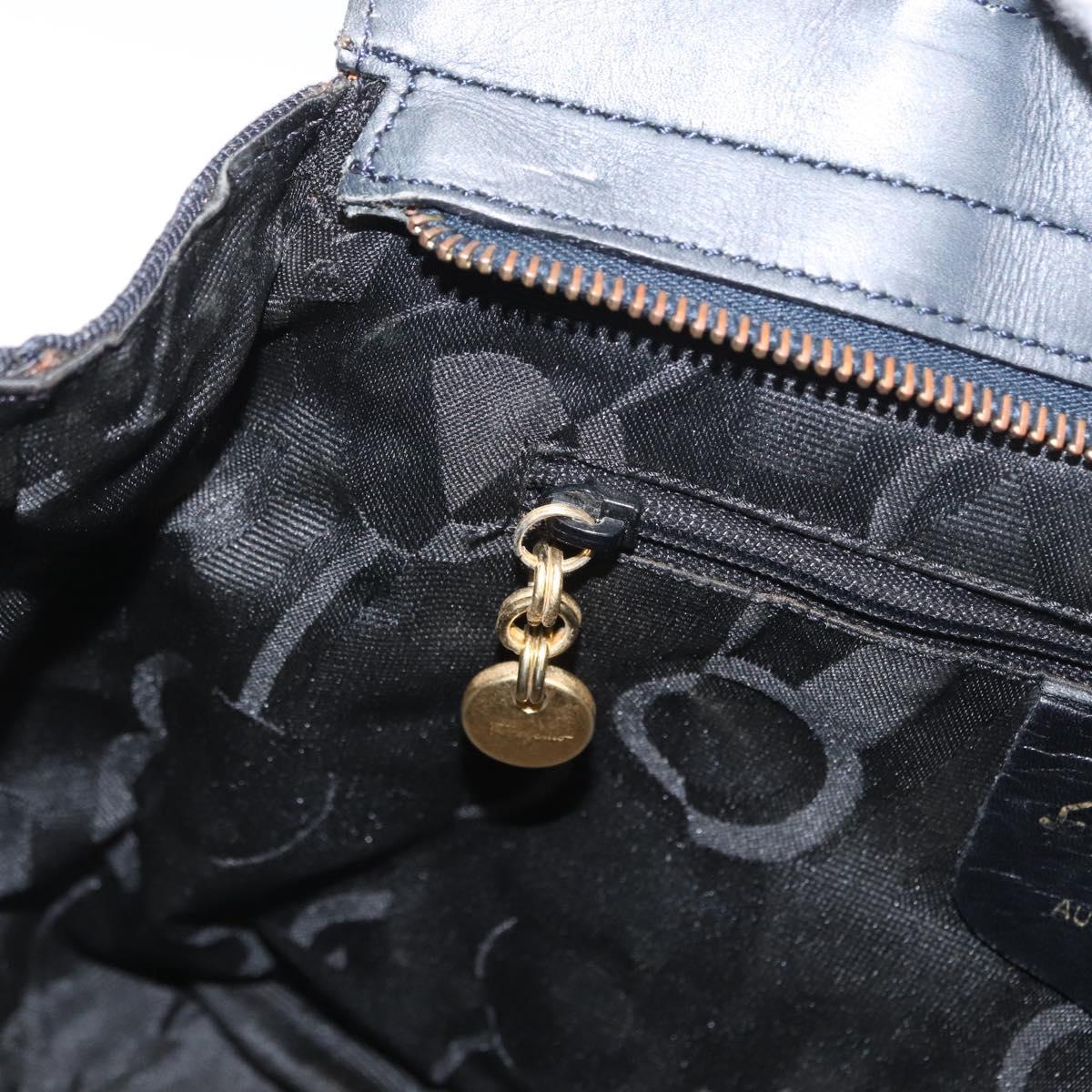 Salvatore Ferragamo Vala Hand Bag Canvas Navy Gold Auth gh1482
