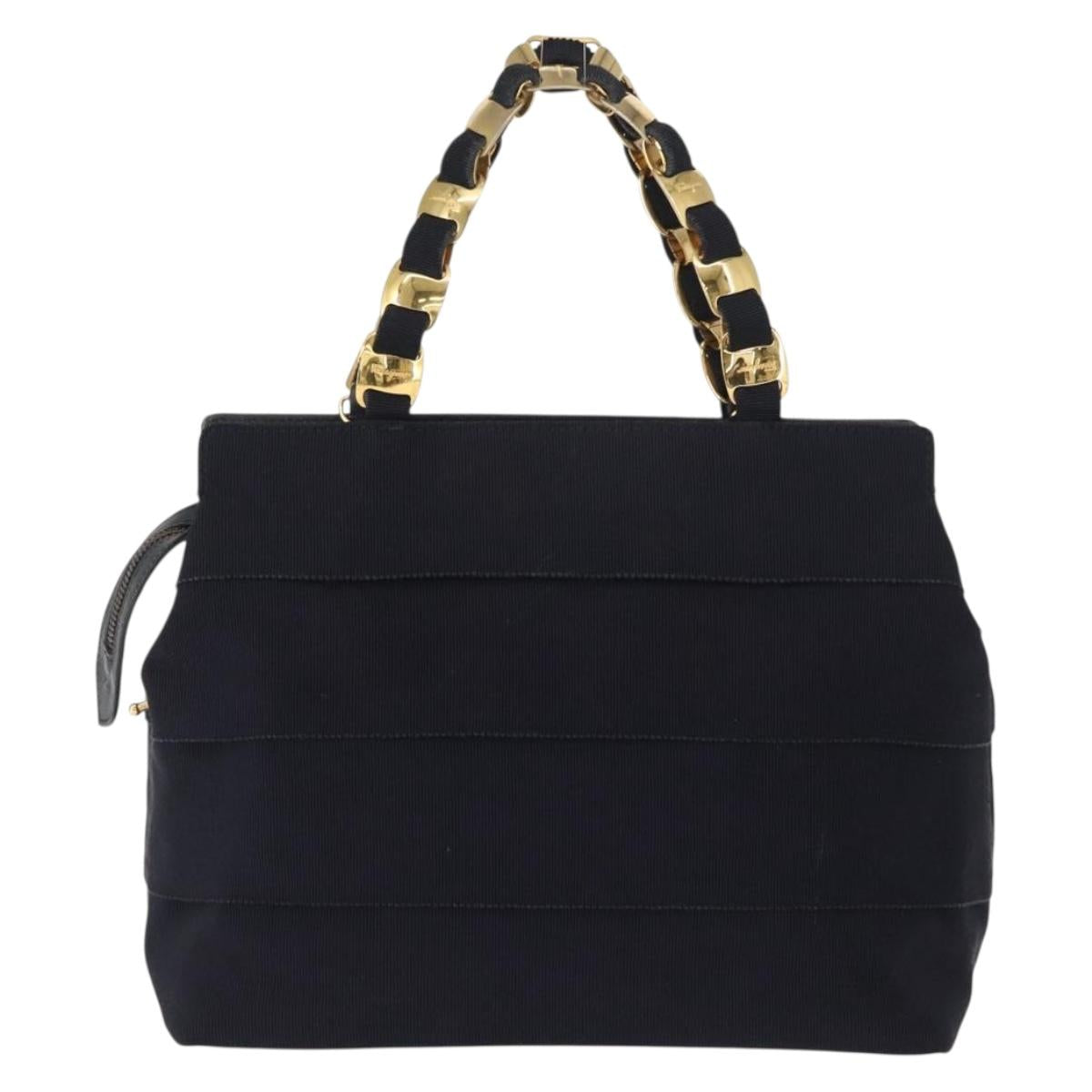 Salvatore Ferragamo Vala Hand Bag Canvas Navy Gold Auth gh1482