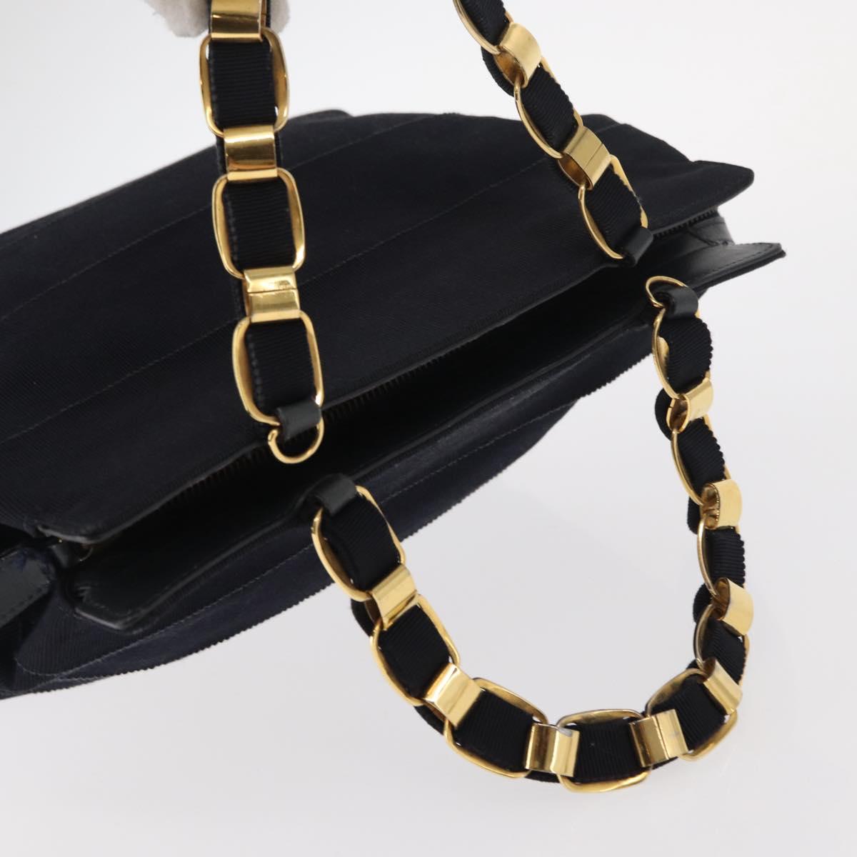 Salvatore Ferragamo Vala Hand Bag Canvas Navy Gold Auth gh1482