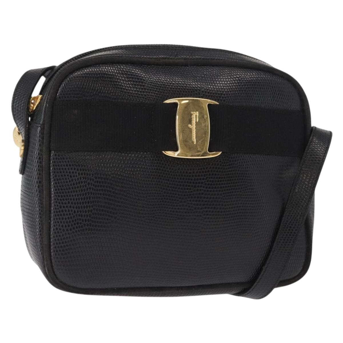 Salvatore Ferragamo Vala Shoulder Bag Leather Black Gold Auth gh1483