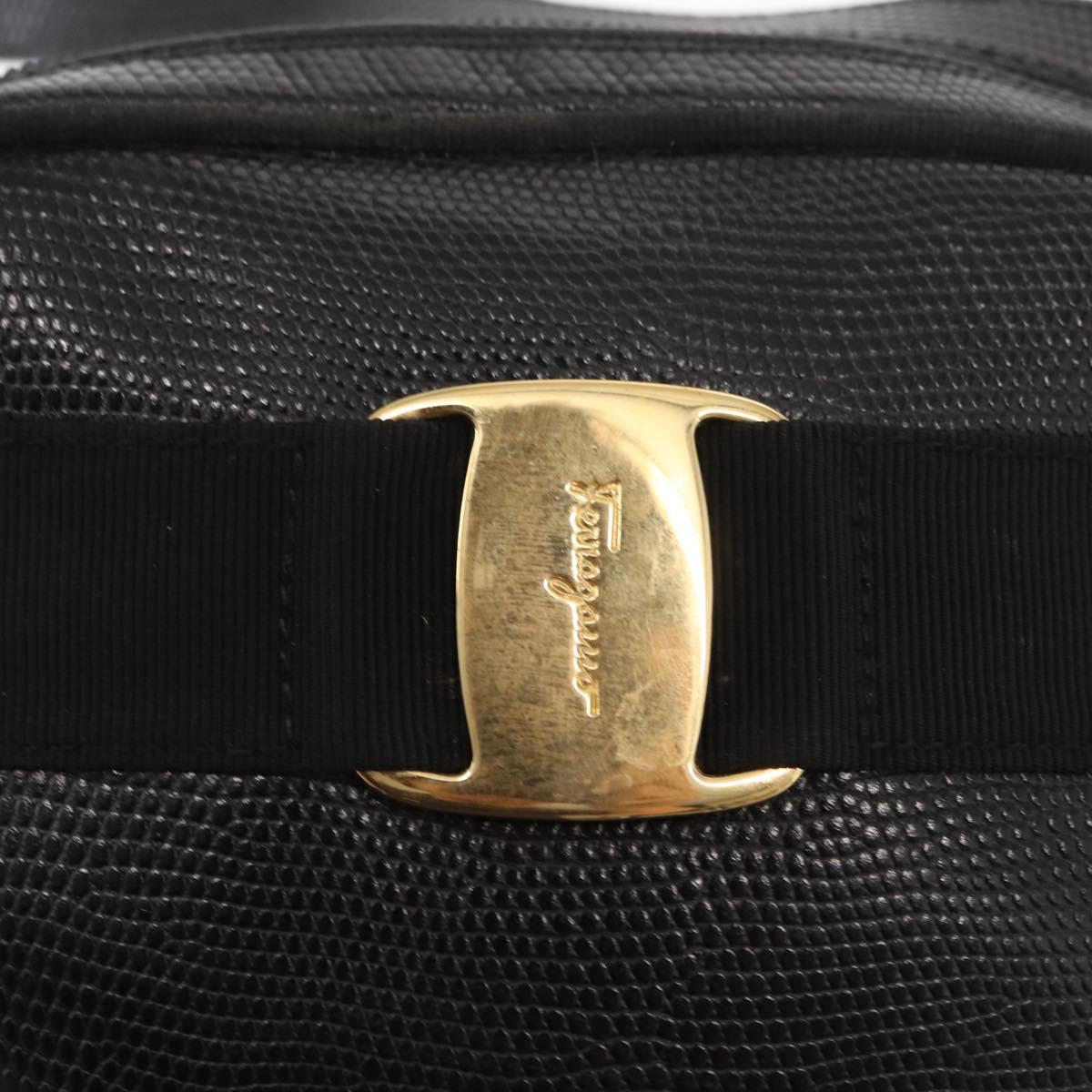 Salvatore Ferragamo Vala Shoulder Bag Leather Black Gold Auth gh1483