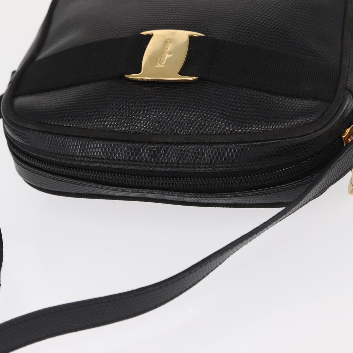 Salvatore Ferragamo Vala Shoulder Bag Leather Black Gold Auth gh1483