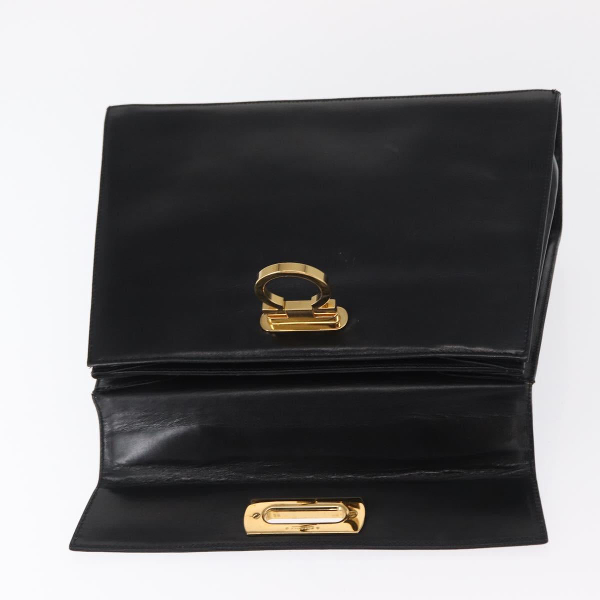 Salvatore Ferragamo Gancini Hand Bag Leather 2way Black Gold Auth gh1484