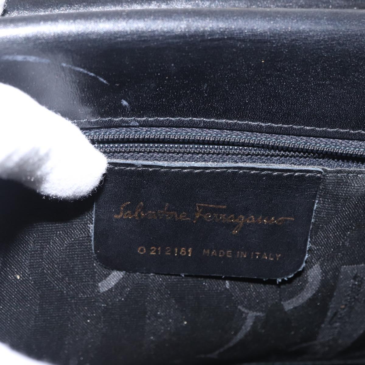 Salvatore Ferragamo Gancini Hand Bag Leather 2way Black Gold Auth gh1484