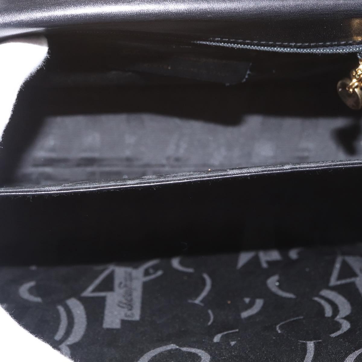 Salvatore Ferragamo Gancini Hand Bag Leather 2way Black Gold Auth gh1484