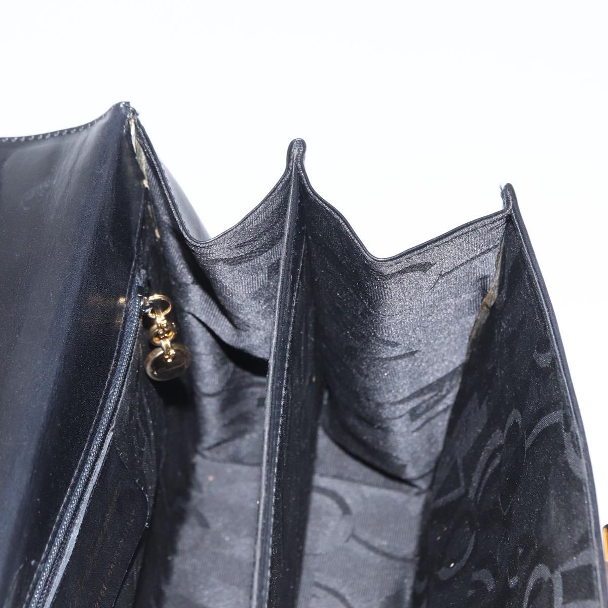 Salvatore Ferragamo Gancini Hand Bag Leather 2way Black Gold Auth gh1484